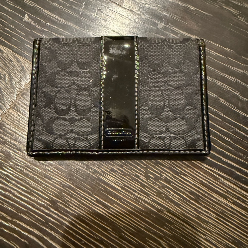 Coach Black Card Case with Glossy Accent